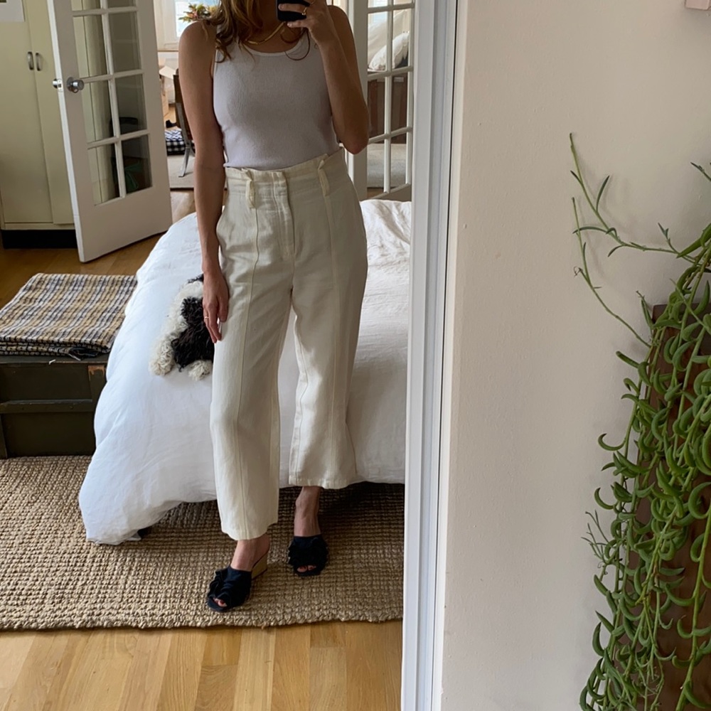 Vince cropped ivory pants with paper bag waist